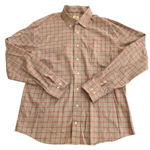 Johnnie-O Hangin' Out Men's Large Gray And Pink Plaid Long Sleeve Button Down